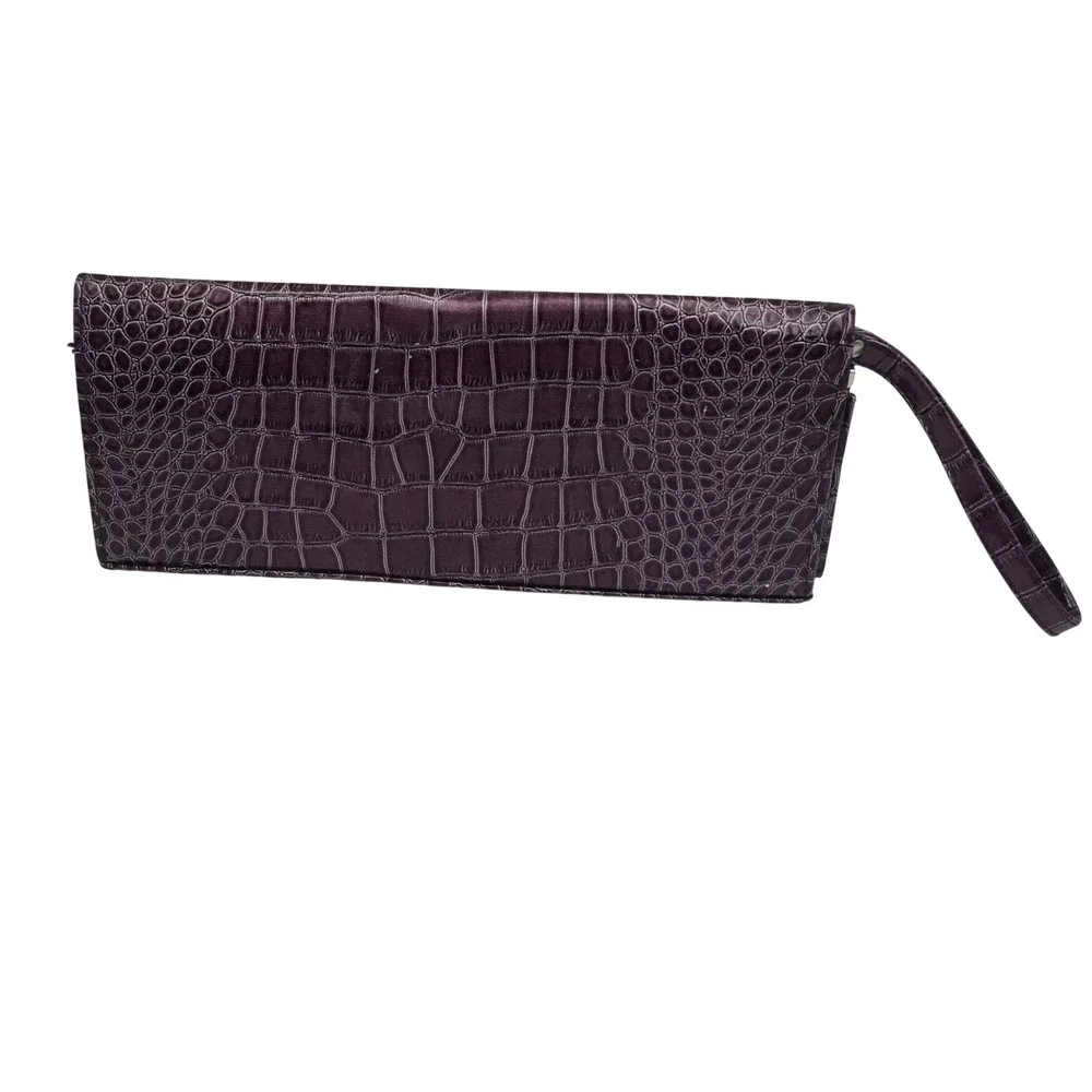 Purple Crocodile Embossed Faux Leather Wristlet Envelope Clutch Evening‎ Bag
